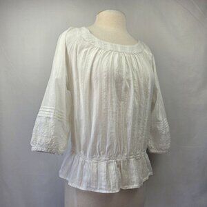 Ann Taylor Loft White Cotton 3/4 Sleeve Blouse With Peplum Size Small